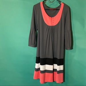 Elle Gray Coral Color Block Dress Size Large